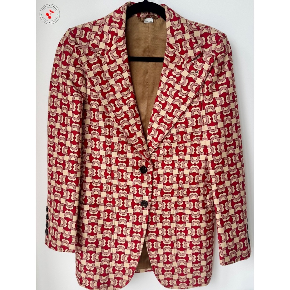 Gucci Horsebit Jacquard Blazer in Red and Gold